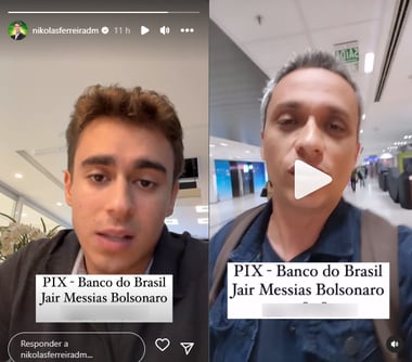Nikolas Ferreira e Gustavo Gayer pediram doações em Pix para Bolsonaro.