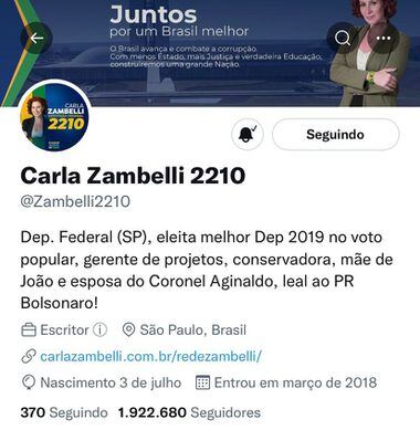 Carla Zambelli não cita o PL no Twitter