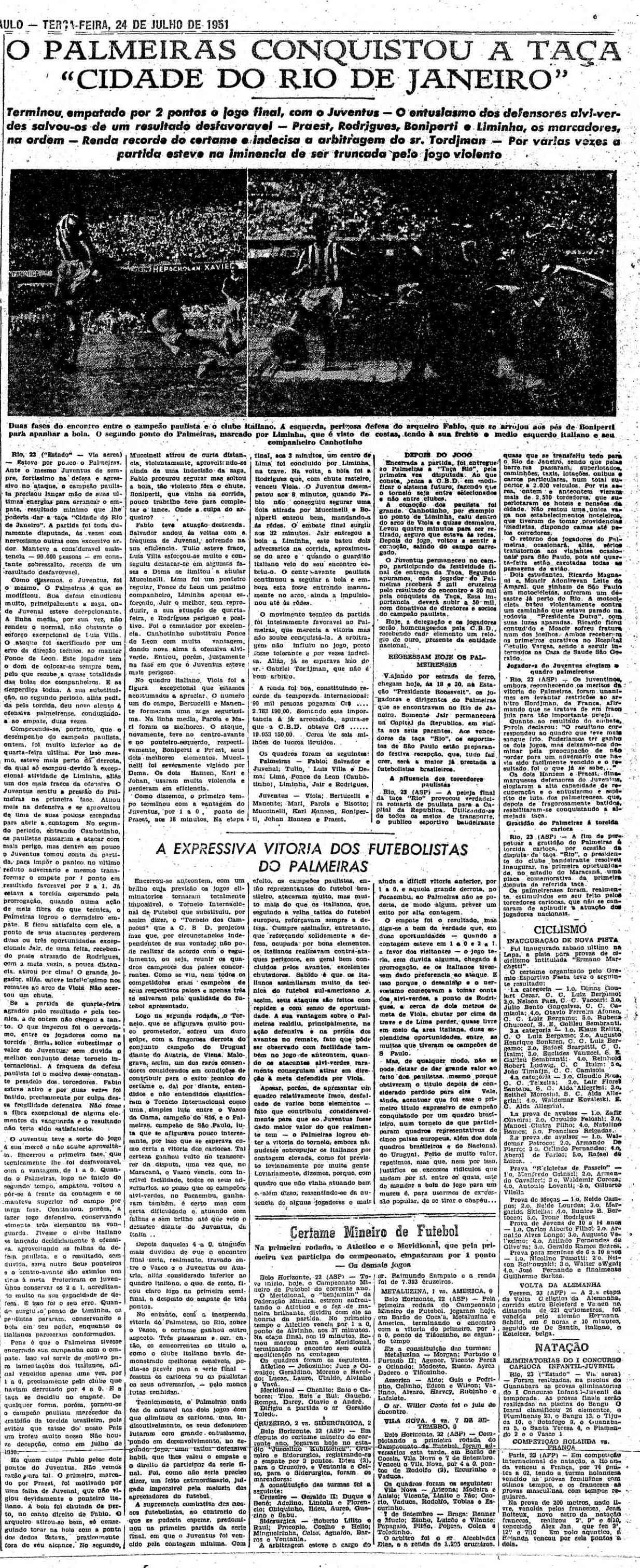 Nem mundial, nem dos campeões, publicou o Estadão sobre o campeonato ganho  pelo Palmeiras em 1951 - Notícias - Estadão