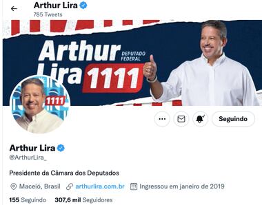 Arthur Lira não informa que é do Progressistas na bio do Twitter