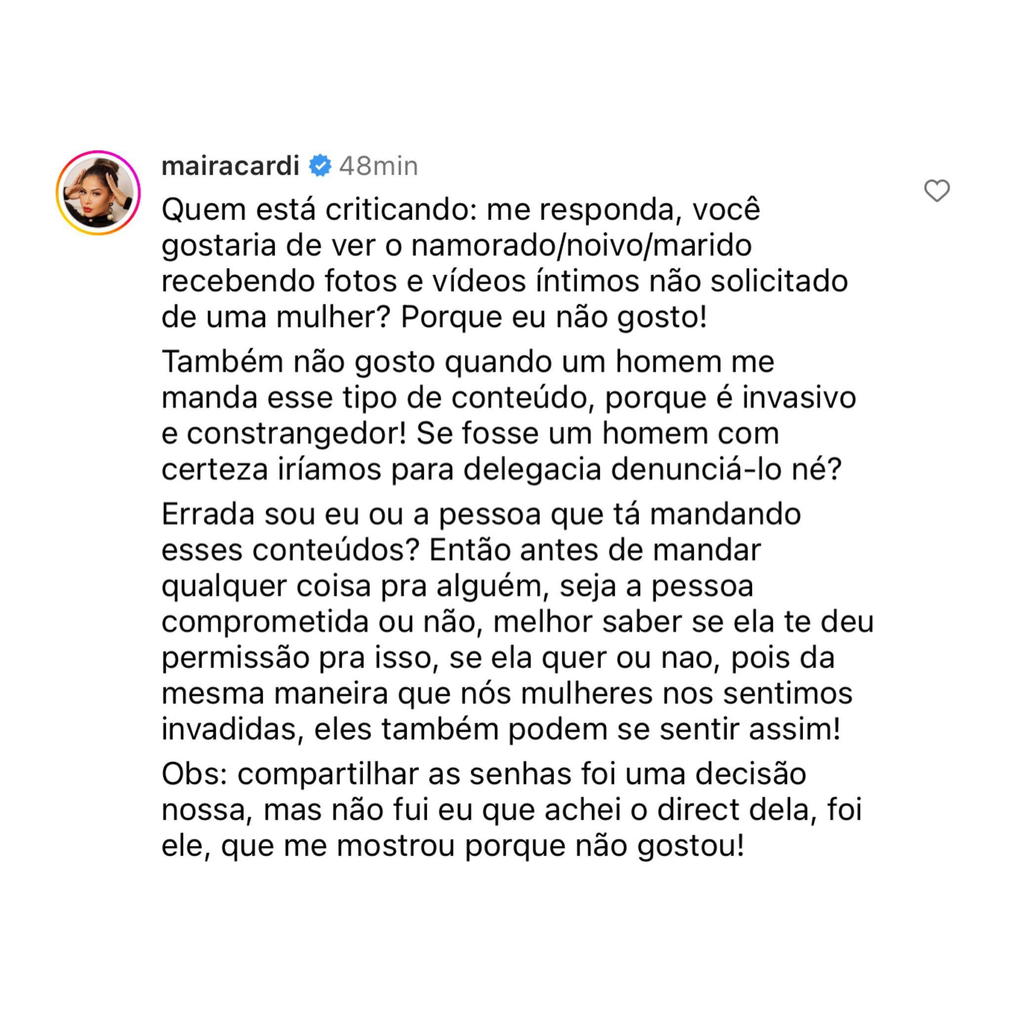 Maíra Cardi expõe mensagens recebidas por Thiago Nigro e é criticada -  Estadão